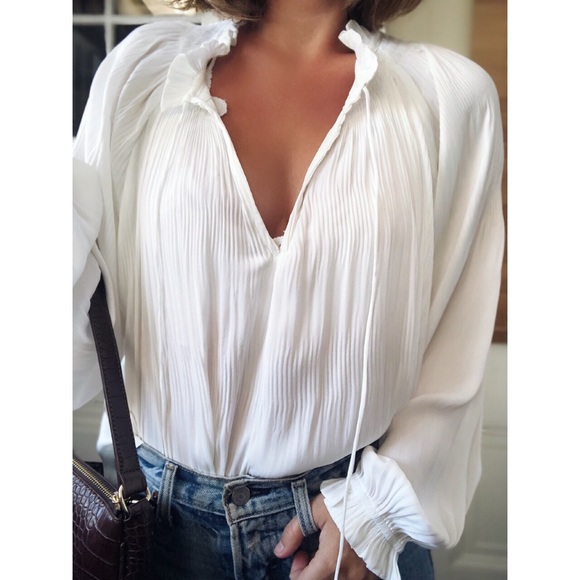 Zuri Pleated Puff Sleeve Top - White Worn Once - Picture 7 of 9